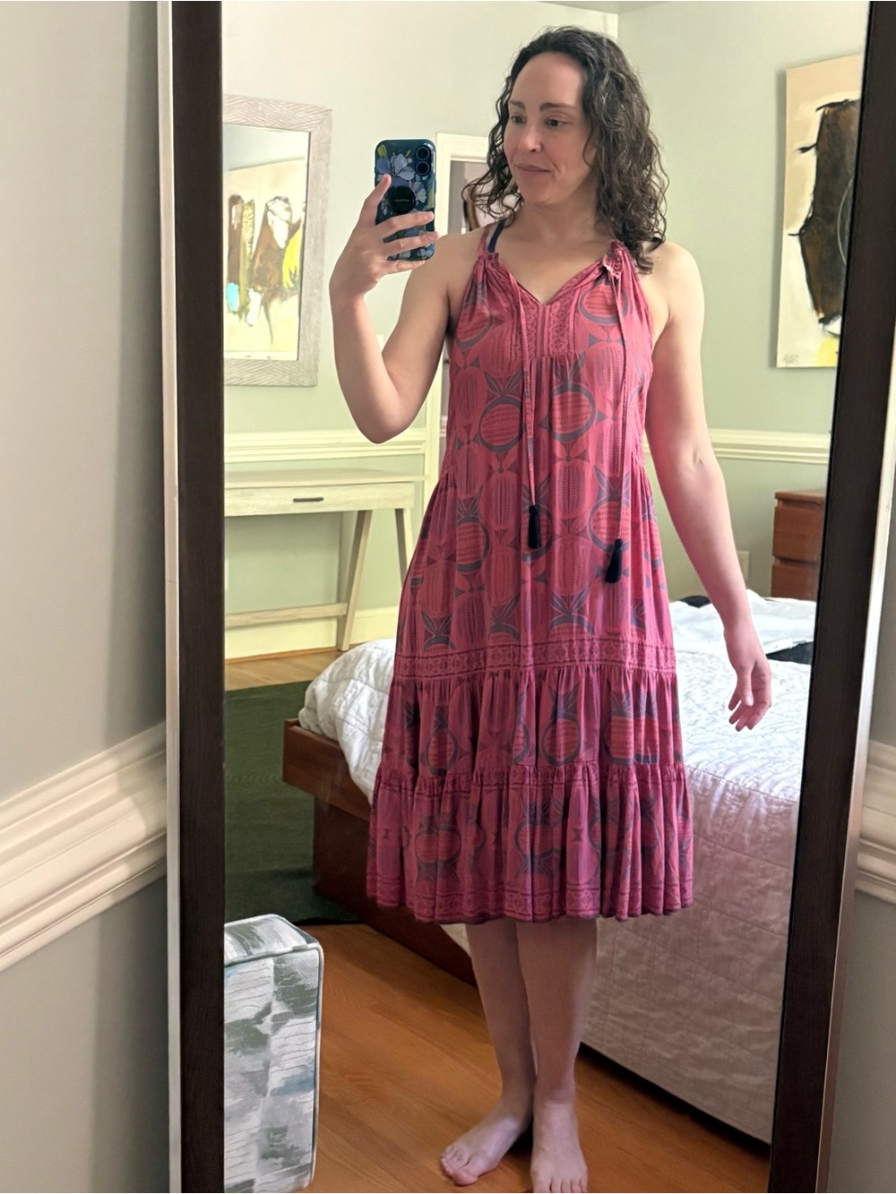 crown & ivy Pink Printed Tie-Shoulder Midi Dress